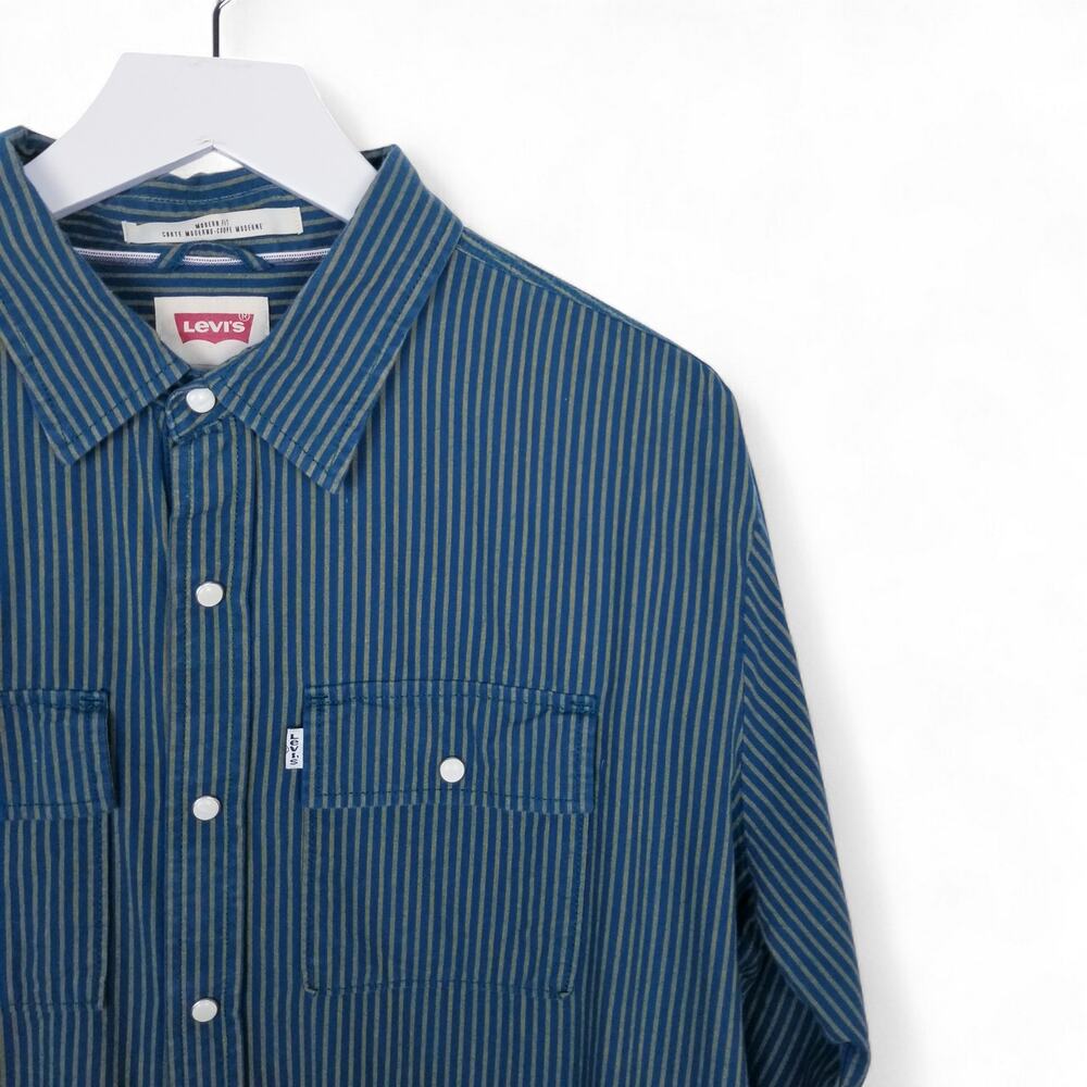 LEVI'S Modern Fit Pearl Snap White Tab Double Pocket L/S Shirt Stripes - XL - Picture 2 of 5